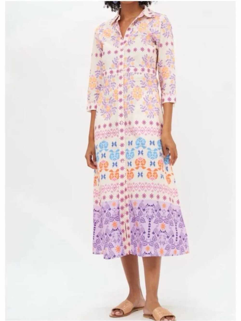 Oliphant Paradiso Lilac Block-Print Boho Maxi Shirtdress Size S